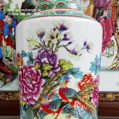 Bình hoa họa tiết Chim Trĩ Hoa Phù Dung